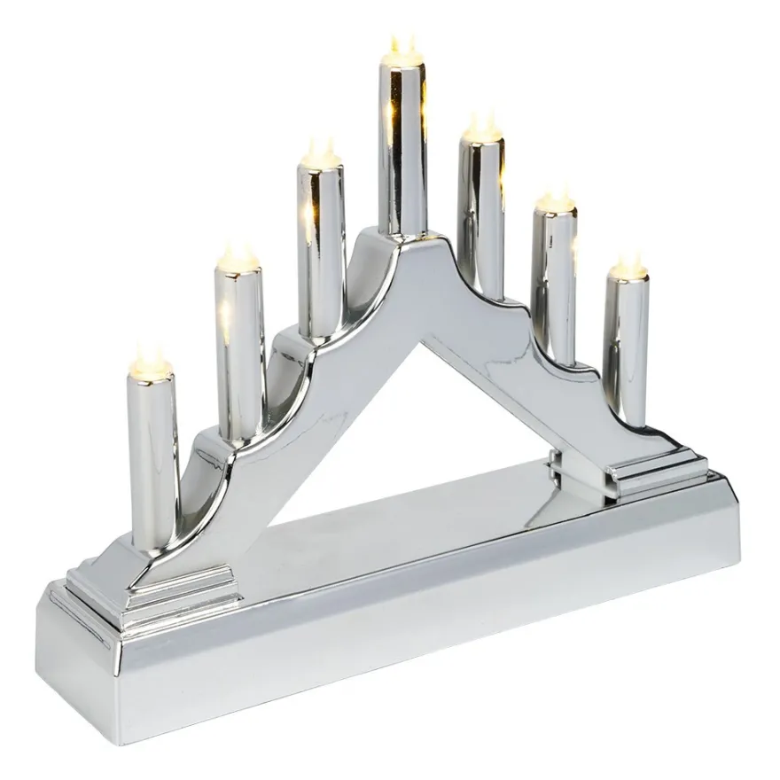 LED-Lichterbogen, 15,7cm x 3,8cm x 12,5cm, 7 LEDs in warmweiß, inkl. Timer-Funktion, silber