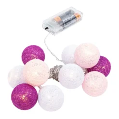 LED-Lichterkette Baumwollkugeln 2, Ø 3,5cm 10 Kugeln in 3 Farben, weiß/rosa/beere, inkl. Timer