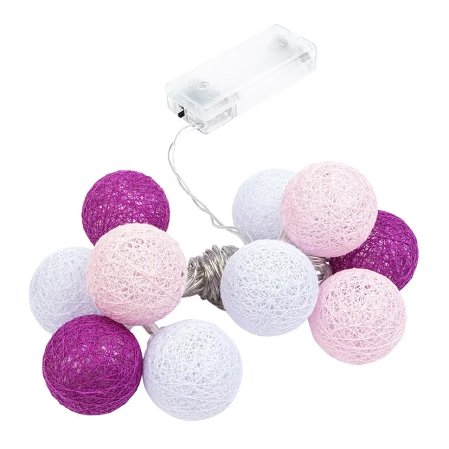 LED-Lichterkette Baumwollkugeln 2, Ø 3,5cm 10 Kugeln in 3 Farben, weiß/rosa/beere, inkl. Timer