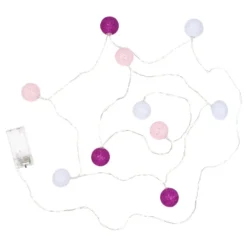 LED-Lichterkette Baumwollkugeln 2, Ø 3,5cm 10 Kugeln in 3 Farben, weiß/rosa/beere, inkl. Timer