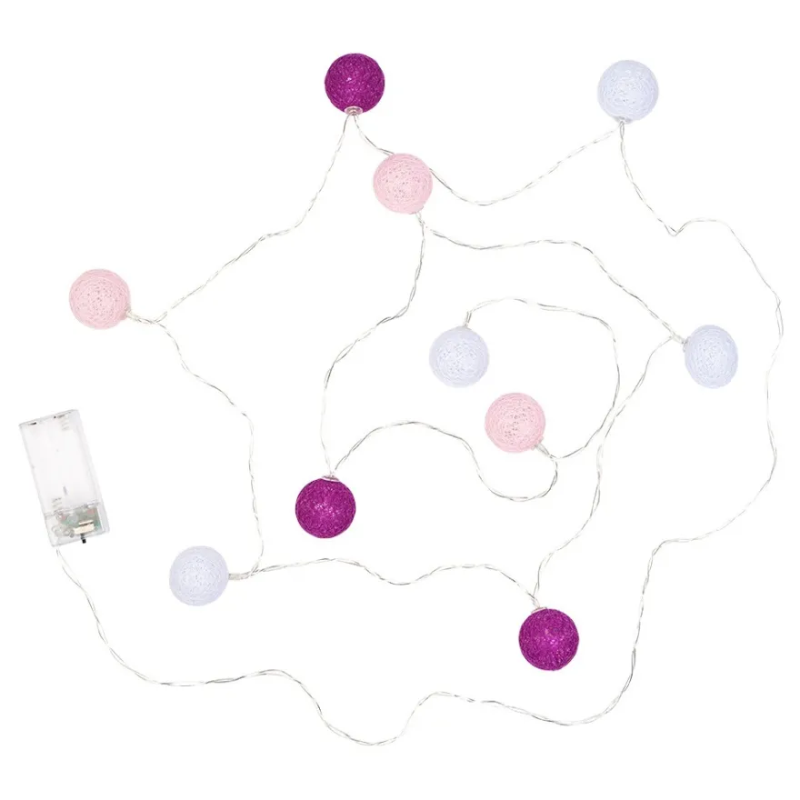 LED-Lichterkette Baumwollkugeln 2, Ø 3,5cm 10 Kugeln in 3 Farben, weiß/rosa/beere, inkl. Timer