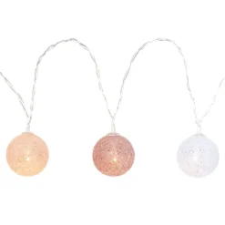 LED-Lichterkette Baumwollkugeln 3, Ø 3,5cm 10 Kugeln in 3 Farben, weiß/altrosa/apricot, inkl. Timer