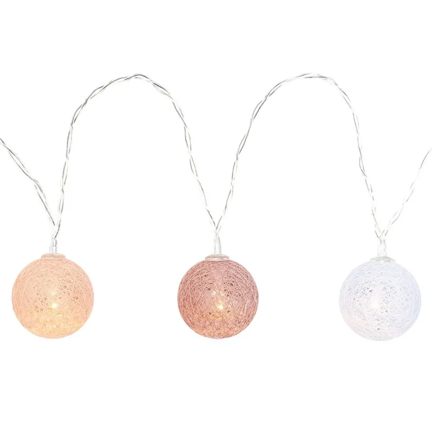 LED-Lichterkette Baumwollkugeln 3, Ø 3,5cm 10 Kugeln in 3 Farben, weiß/altrosa/apricot, inkl. Timer