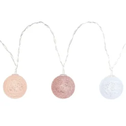 LED-Lichterkette Baumwollkugeln 3, Ø 3,5cm 10 Kugeln in 3 Farben, weiß/altrosa/apricot, inkl. Timer