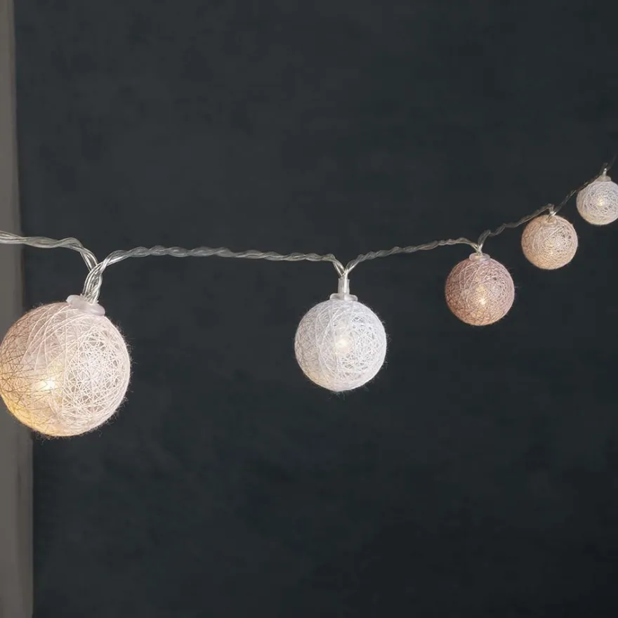 LED-Lichterkette Baumwollkugeln 3, Ø 3,5cm 10 Kugeln in 3 Farben, weiß/altrosa/apricot, inkl. Timer