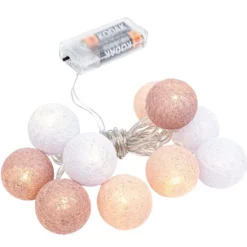 LED-Lichterkette Baumwollkugeln 3, Ø 3,5cm 10 Kugeln in 3 Farben, weiß/altrosa/apricot, inkl. Timer