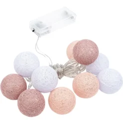 LED-Lichterkette Baumwollkugeln 3, Ø 3,5cm 10 Kugeln in 3 Farben, weiß/altrosa/apricot, inkl. Timer