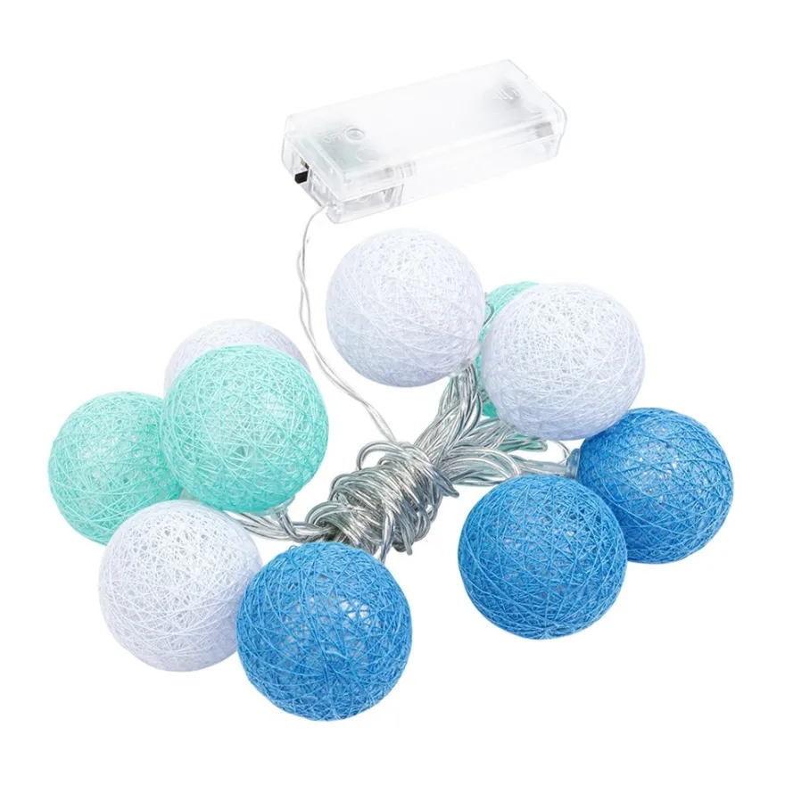 LED-Lichterkette Baumwollkugeln 1, Ø 3,5cm 10 Kugeln in 3 Farben, weiß/mint/hellblau, inkl. Timer
