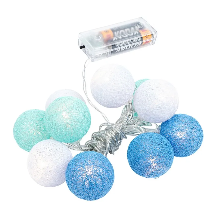 LED-Lichterkette Baumwollkugeln 1, Ø 3,5cm 10 Kugeln in 3 Farben, weiß/mint/hellblau, inkl. Timer
