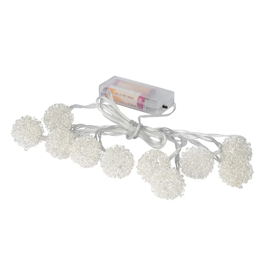 LED-Lichterkette, Drahtkugeln, silber, 10 LEDs in Warmweiß, 3,05m lang, Timer