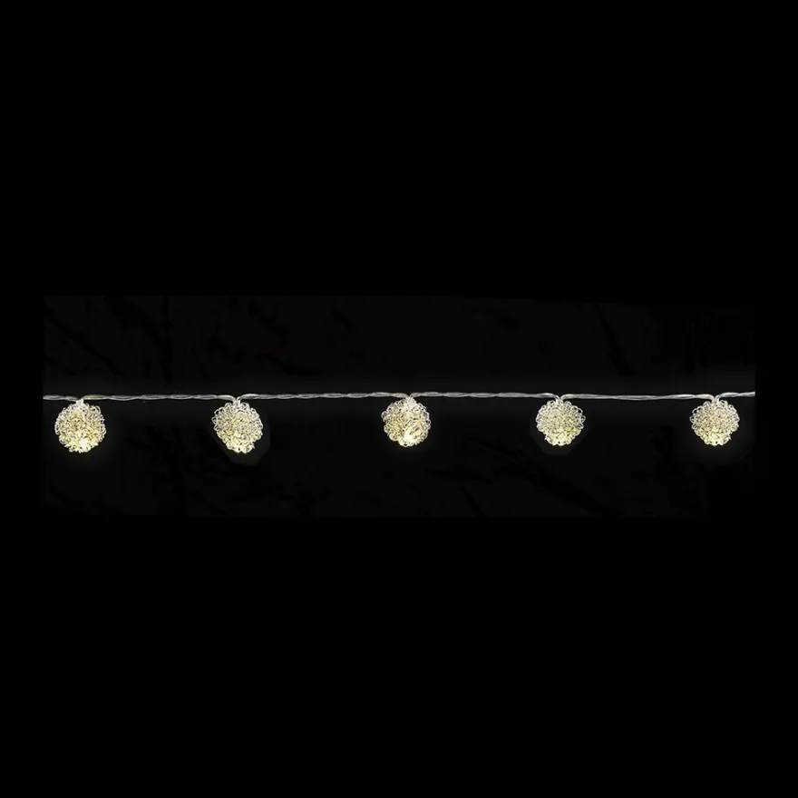 LED-Lichterkette, Drahtkugeln, silber, 10 LEDs in Warmweiß, 3,05m lang, Timer