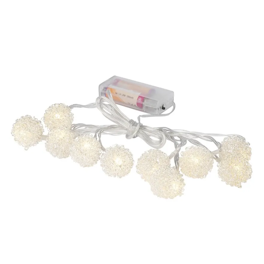 LED-Lichterkette, Drahtkugeln, silber, 10 LEDs in Warmweiß, 3,05m lang, Timer
