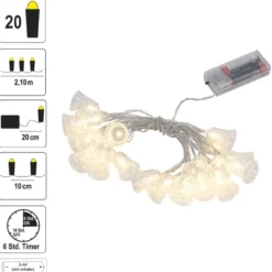 LED-Lichterkette Glocken, 20 LEDs in Warmweiß, 2,1m lang, Timer