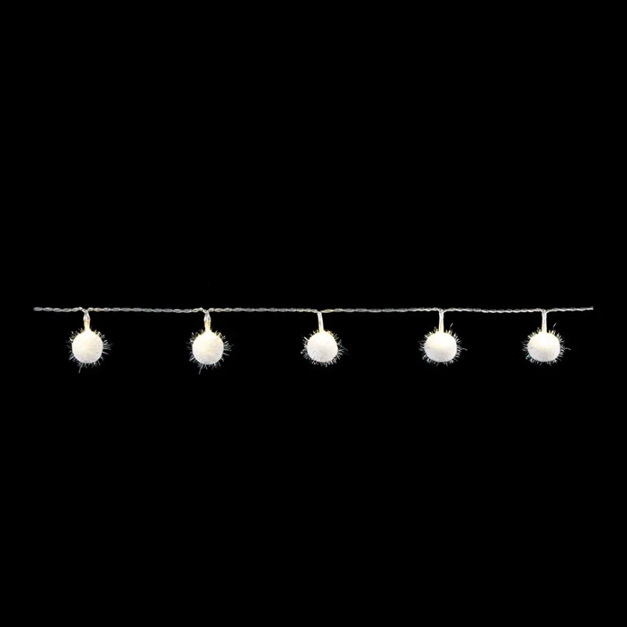 LED-Lichterkette, irisierende Pompons, weiß, 10 LEDs in Warmweiß, 3,5m lang, Timer