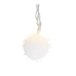 LED-Lichterkette, irisierende Pompons, weiß, 10 LEDs in Warmweiß, 3,5m lang, Timer