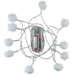 LED-Lichterkette, irisierende Pompons, weiß, 10 LEDs in Warmweiß, 3,5m lang, Timer