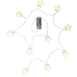 LED-Lichterkette, mit silbernen Sternen, 10 LEDs in Warmweiß, 1,6m lang, Timer