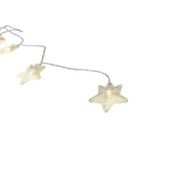 LED-Lichterkette, mit silbernen Sternen, 10 LEDs in Warmweiß, 1,6m lang, Timer