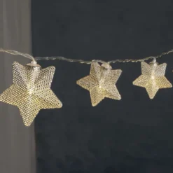 LED-Lichterkette, mit silbernen Sternen, 10 LEDs in Warmweiß, 1,6m lang, Timer