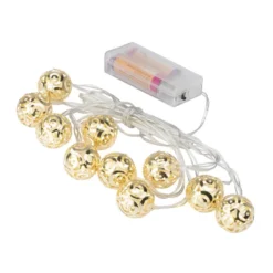LED-Lichterkette, Ornament-Kugeln 1, hellgold, 10 LEDs in Warmweiß, 3,05m lang, Timer