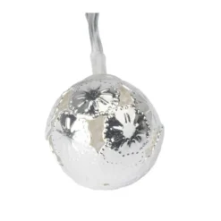 LED-Lichterkette, Ornament-Kugeln 3, silber, 10 LEDs in Warmweiß, 3,05m lang, Timer