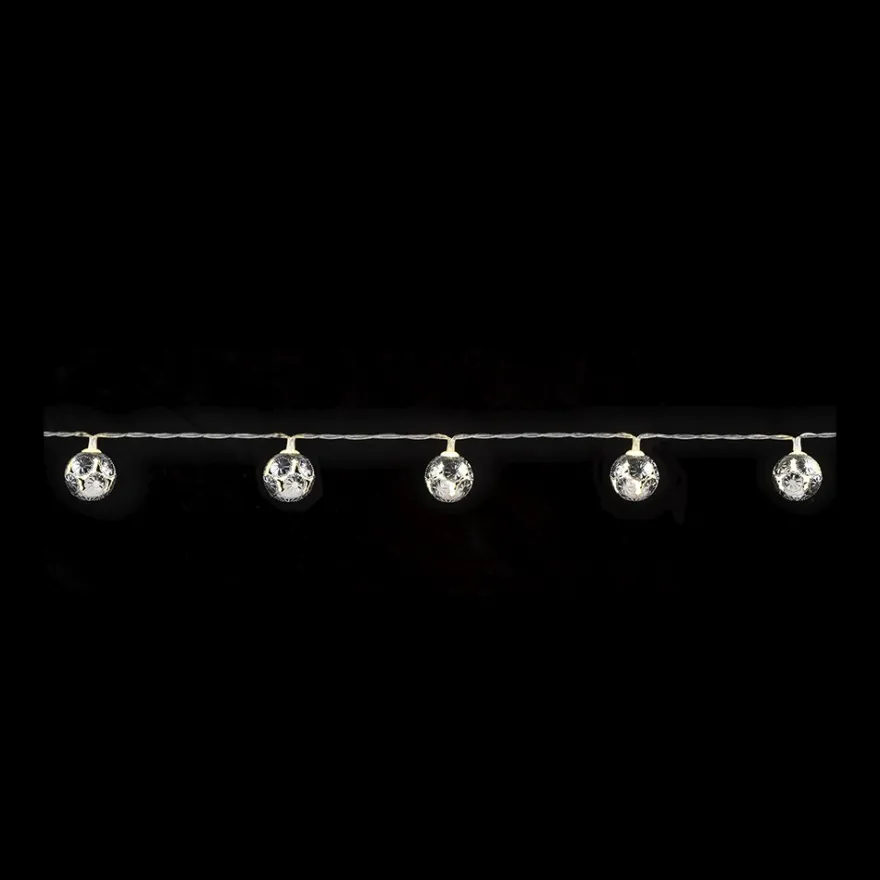 LED-Lichterkette, Ornament-Kugeln 3, silber, 10 LEDs in Warmweiß, 3,05m lang, Timer