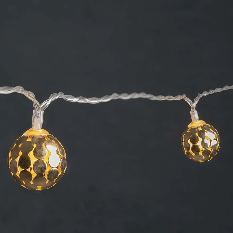 LED-Lichterkette, Ornament-Kugel 2, hellgold, 10 LEDs in Warmweiß, Timer