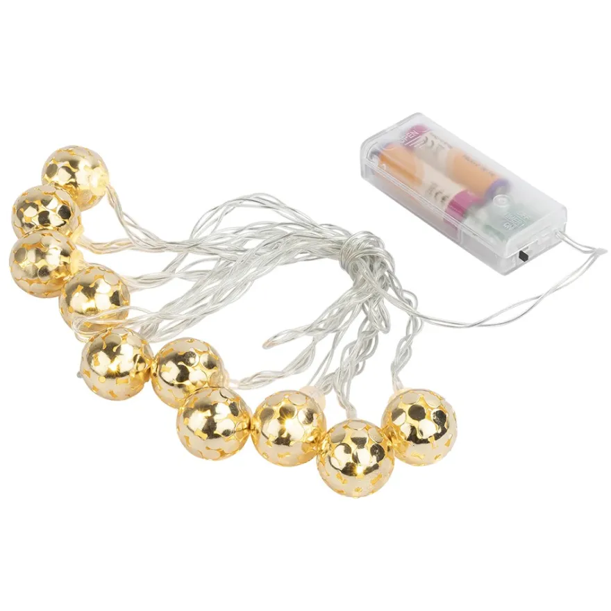 LED-Lichterkette, Ornament-Kugel 2, hellgold, 10 LEDs in Warmweiß, Timer