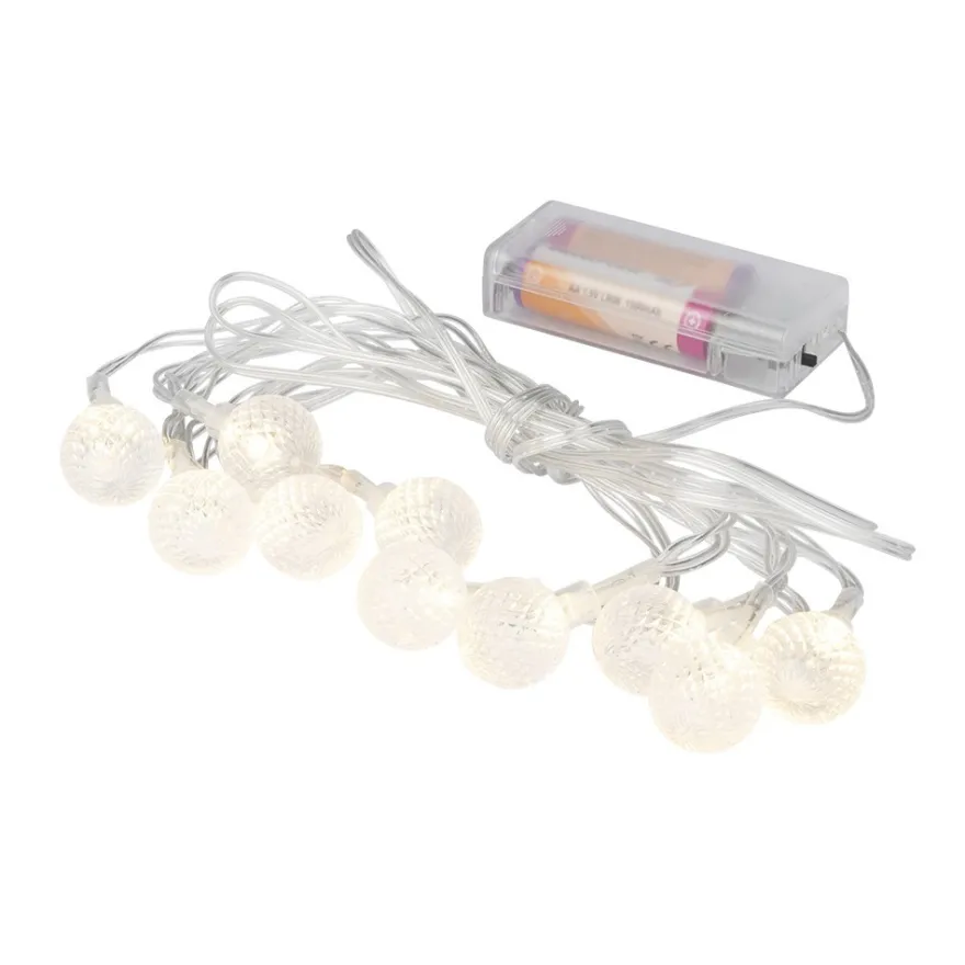 LED-Lichterkette, Relief-Kugeln, klar, 10 LEDs in Warmweiß, 3,05m lang, Timer