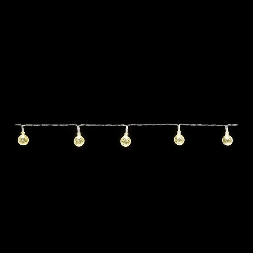 LED-Lichterkette, Relief-Kugeln, klar, 10 LEDs in Warmweiß, 3,05m lang, Timer