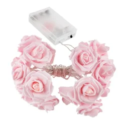 LED-Lichterkette, Rosen, rosa, 20 LED-Lämpchen in Warmweiß