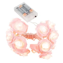 LED-Lichterkette, Rosen, rosa, 20 LED-Lämpchen in Warmweiß