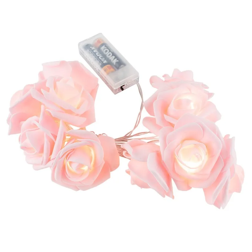 LED-Lichterkette, Rosen, rosa, 10 LED-Lämpchen in Warmweiß, inkl. Timer