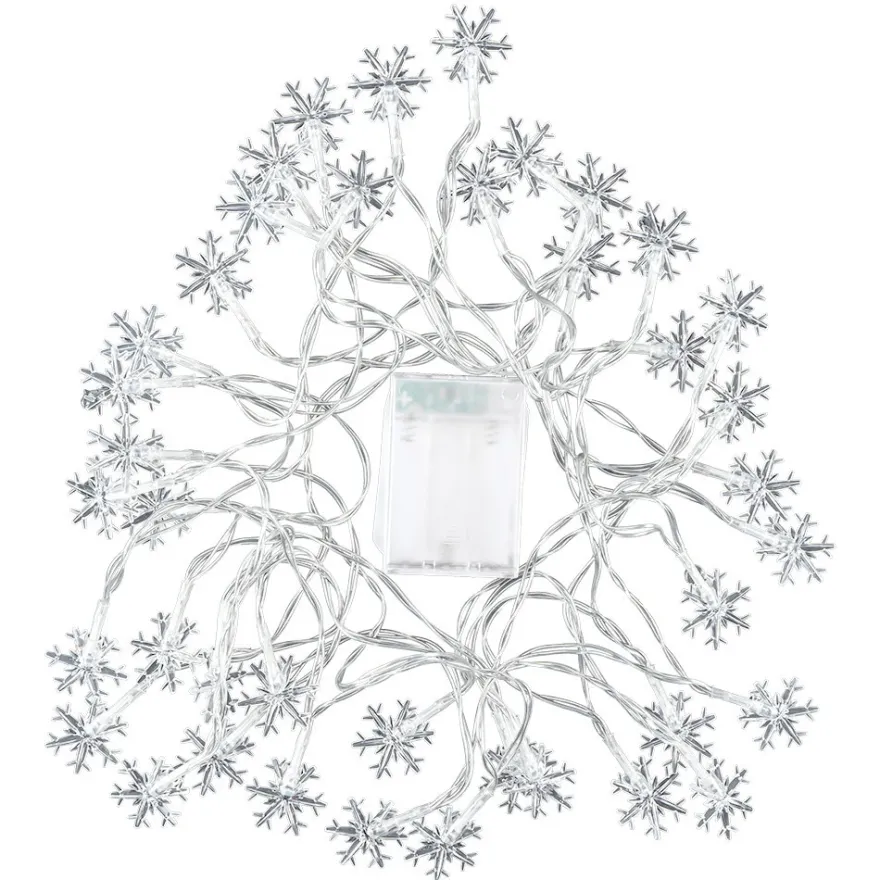 LED-Lichterkette, Schneeflocken, 40-LEDs in Warmweiß, 6,1m lang, Timer