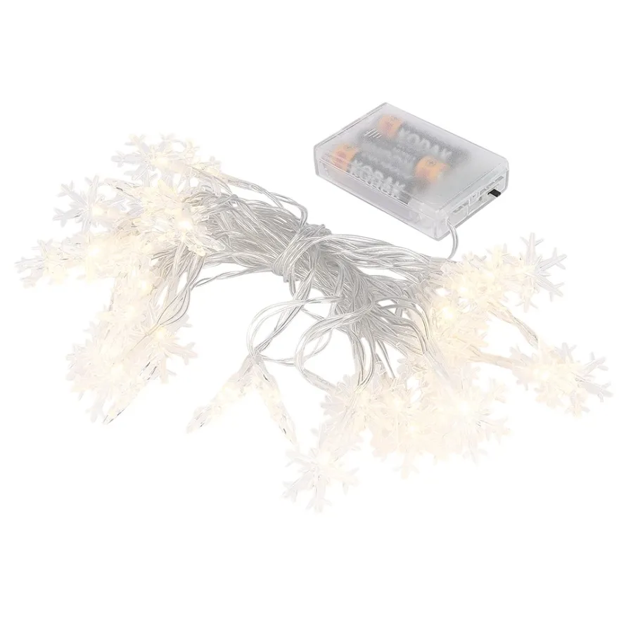 LED-Lichterkette, Schneeflocken, 40-LEDs in Warmweiß, 6,1m lang, Timer