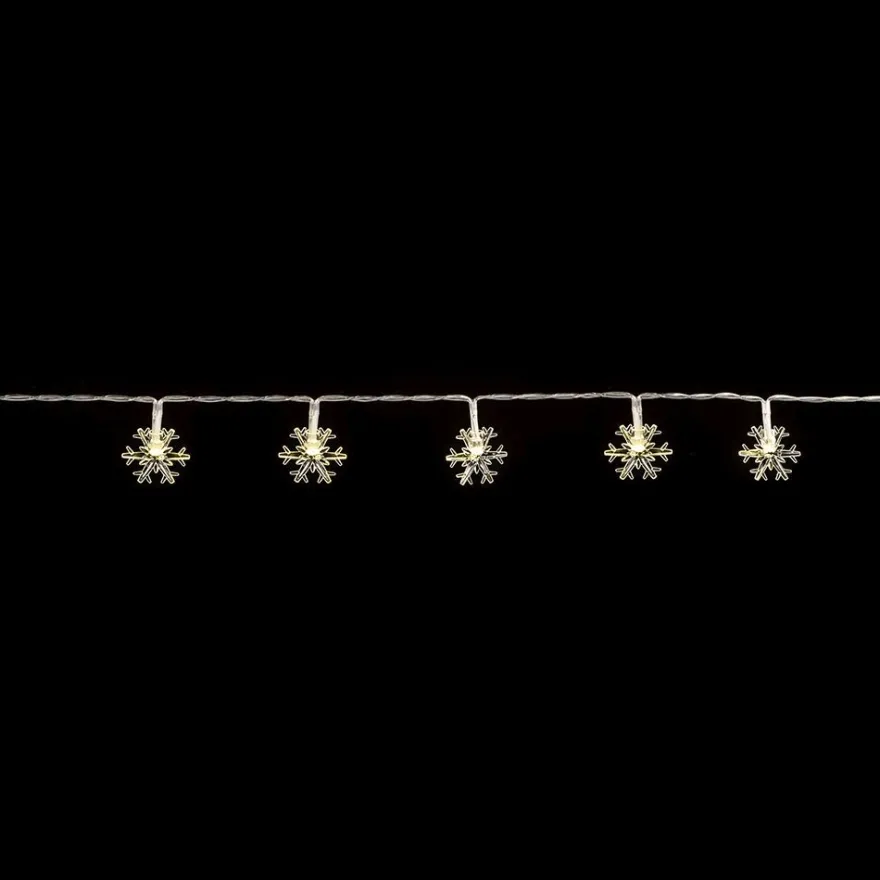 LED-Lichterkette, Schneeflocken, 10 LEDs in Warmweiß, 1,65m, Timer,