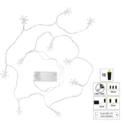 LED-Lichterkette, Schneeflocken, 10 LEDs in Warmweiß, 1,65m, Timer,