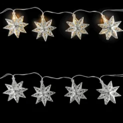 LED-Lichterkette, Sterne, Metall, 10 LEDs in Warmweiß, mit Timer