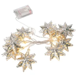 LED-Lichterkette, Sterne, Metall, 10 LEDs in Warmweiß, mit Timer