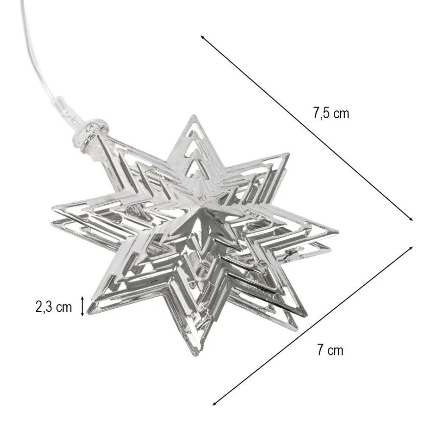 LED-Lichterkette, Sterne, Metall, 10 LEDs in Warmweiß, mit Timer