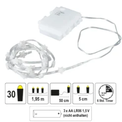 LED-Lichterkette Sterne, warmweiß, transparentes Soft-Kabel, 30 LEDs, inkl. Timer