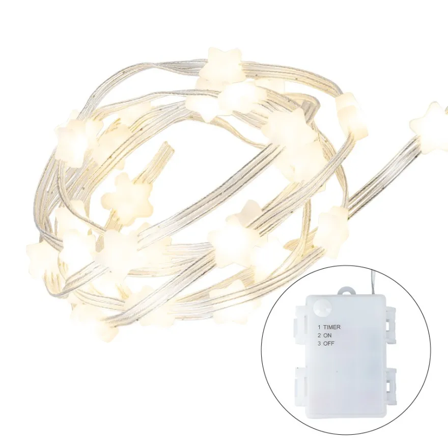LED-Lichterkette Sterne, warmweiß, transparentes Soft-Kabel, 30 LEDs, inkl. Timer