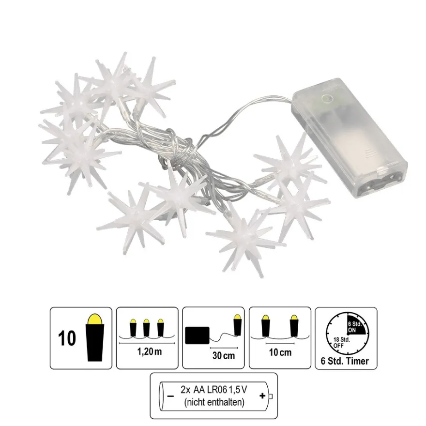 LED-Lichterkette Sterne, warmweiß, inkl. Timer, 10er