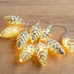 LED-Lichterkette Tannenzapfen, silber, 10 LEDs in Warmweiß, 1,20m lang, Timer