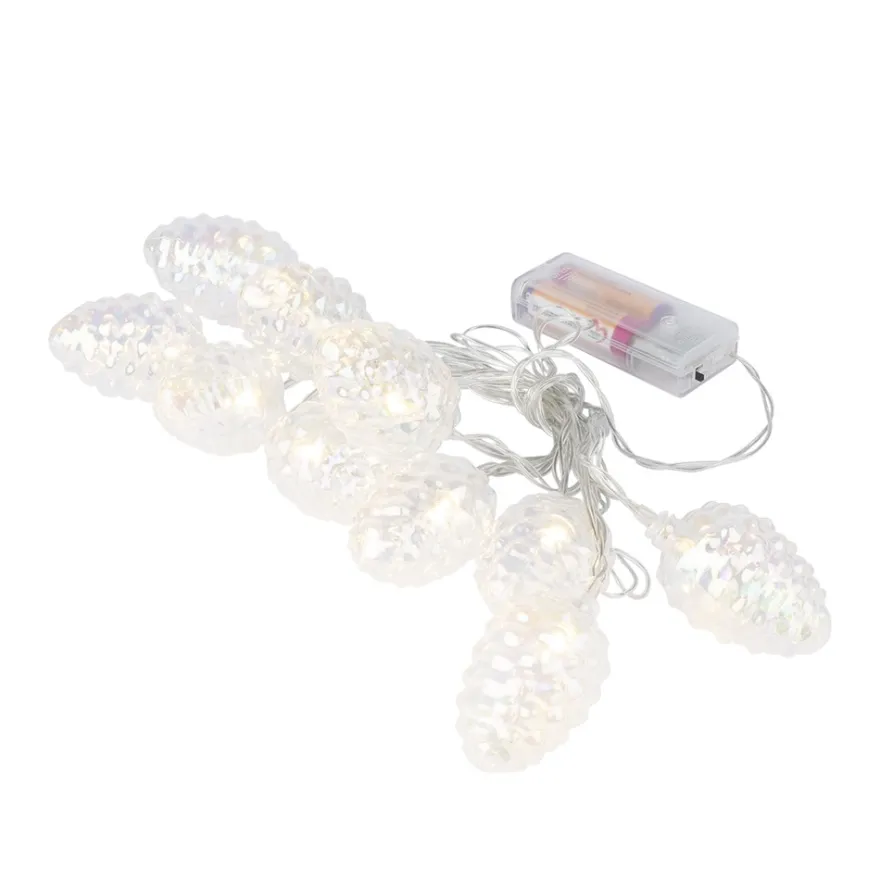 LED-Lichterkette, Tannenzapfen, klar-irisierend, 10 LEDs in Warmweiß, 3,5m lang, Timer