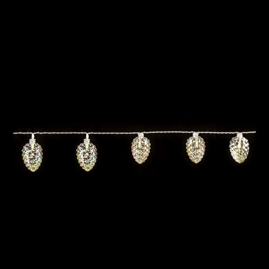 LED-Lichterkette, Tannenzapfen, klar-irisierend, 10 LEDs in Warmweiß, 3,5m lang, Timer