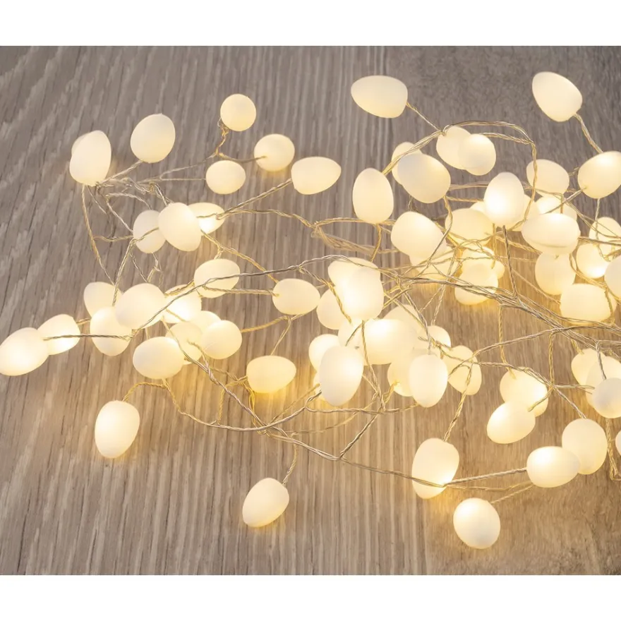LED-Lichterkette, Weiße Knospen, 100 LEDs in Warmweiß, inkl. Timer-Funktion