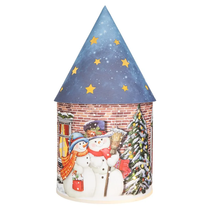 LED-Lichthaus, Nostalgische Weihnacht 1, Ø 11cm, 22cm hoch, inkl. Draht-Lichterkette, mit Timer