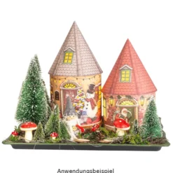 LED-Lichthaus, Nostalgische Weihnacht 6, Ø 11cm, 22cm hoch, inkl. Draht-Lichterkette, mit Timer