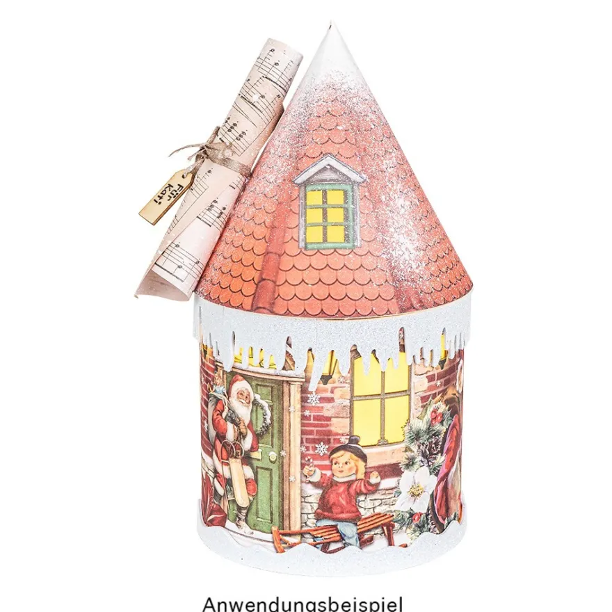 LED-Lichthaus, Nostalgische Weihnacht 6, Ø 11cm, 22cm hoch, inkl. Draht-Lichterkette, mit Timer